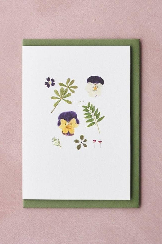 Pressed Flower Botanical Greetings Card - Pansy